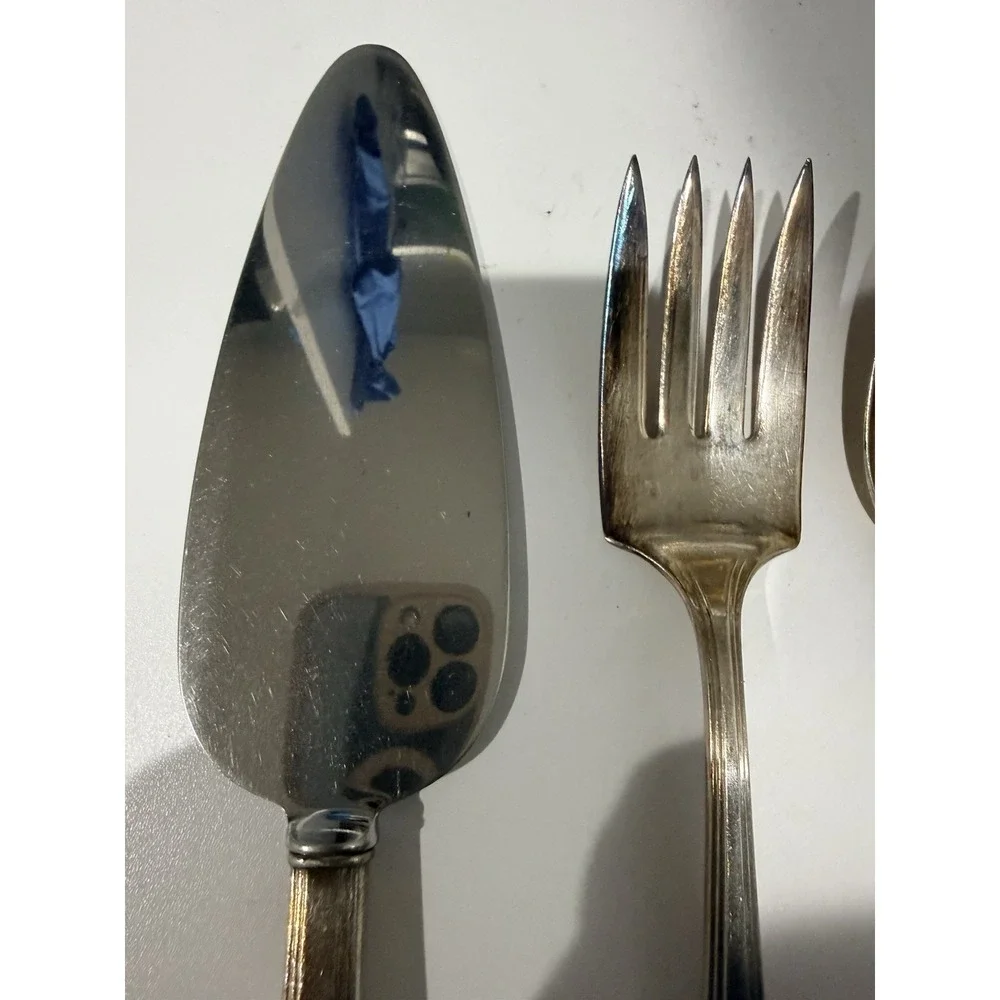 Wm Rogers &‎ Son AA Serving Utensils Cake Spoon Silverplate Art Deco 4 Pieces